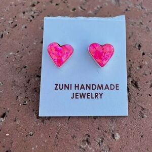 Zuni Hot Pink Fire Opal Sterling Silver Heart Earrings